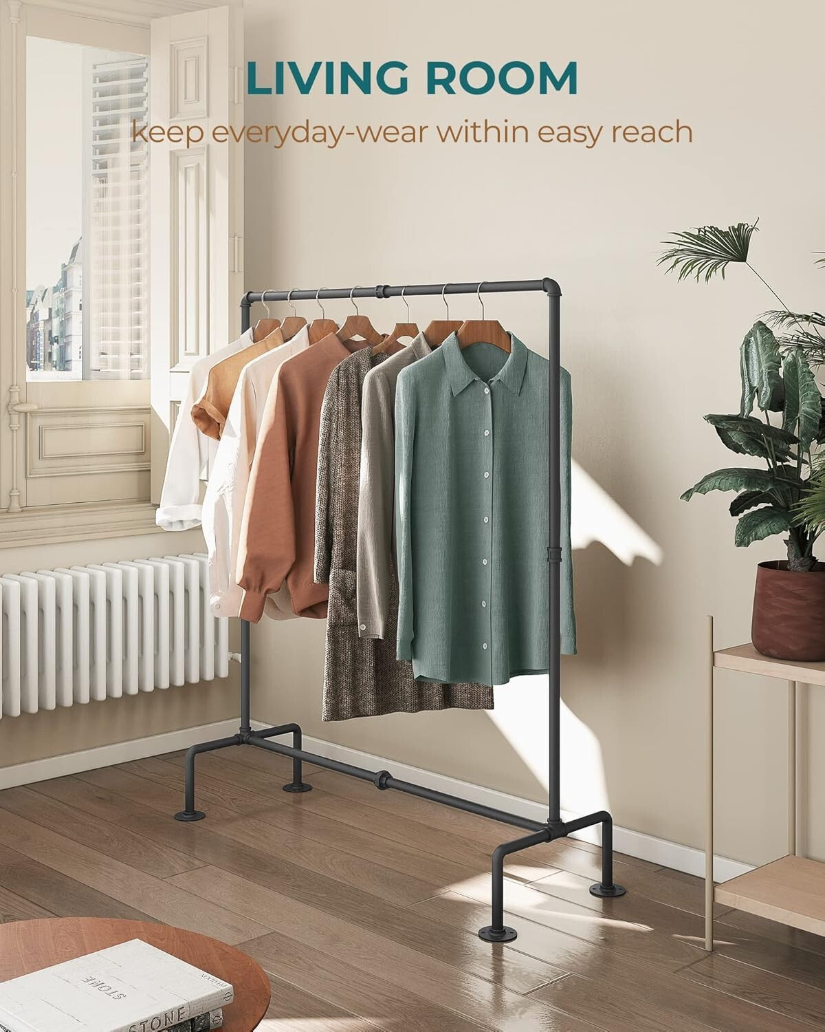 4-Shelf Industrial Pipe Clothes Rack - Effortless Garment Display and Storage