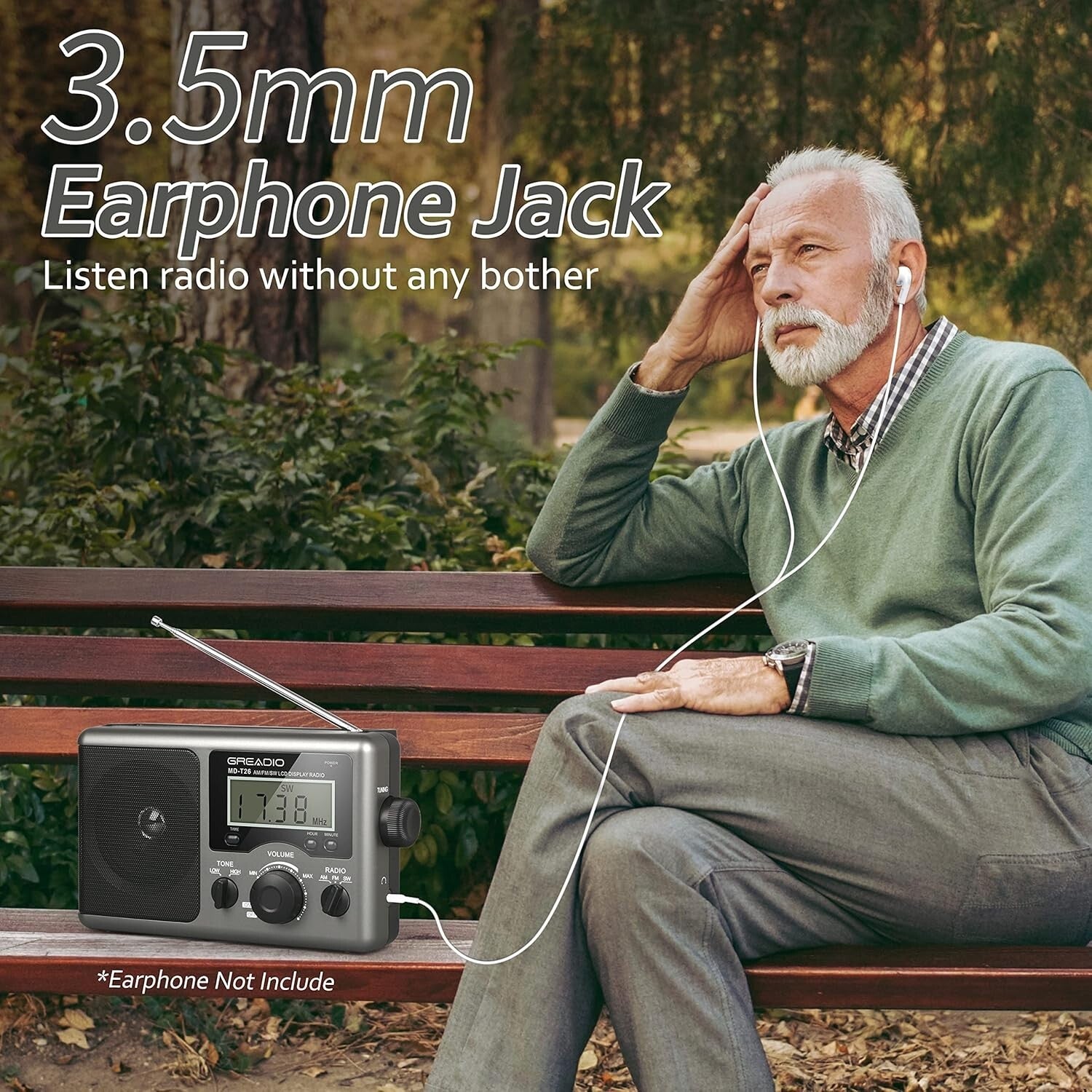 Dual Power Portable Radio with Best Reception & Clock Function – Light Grey