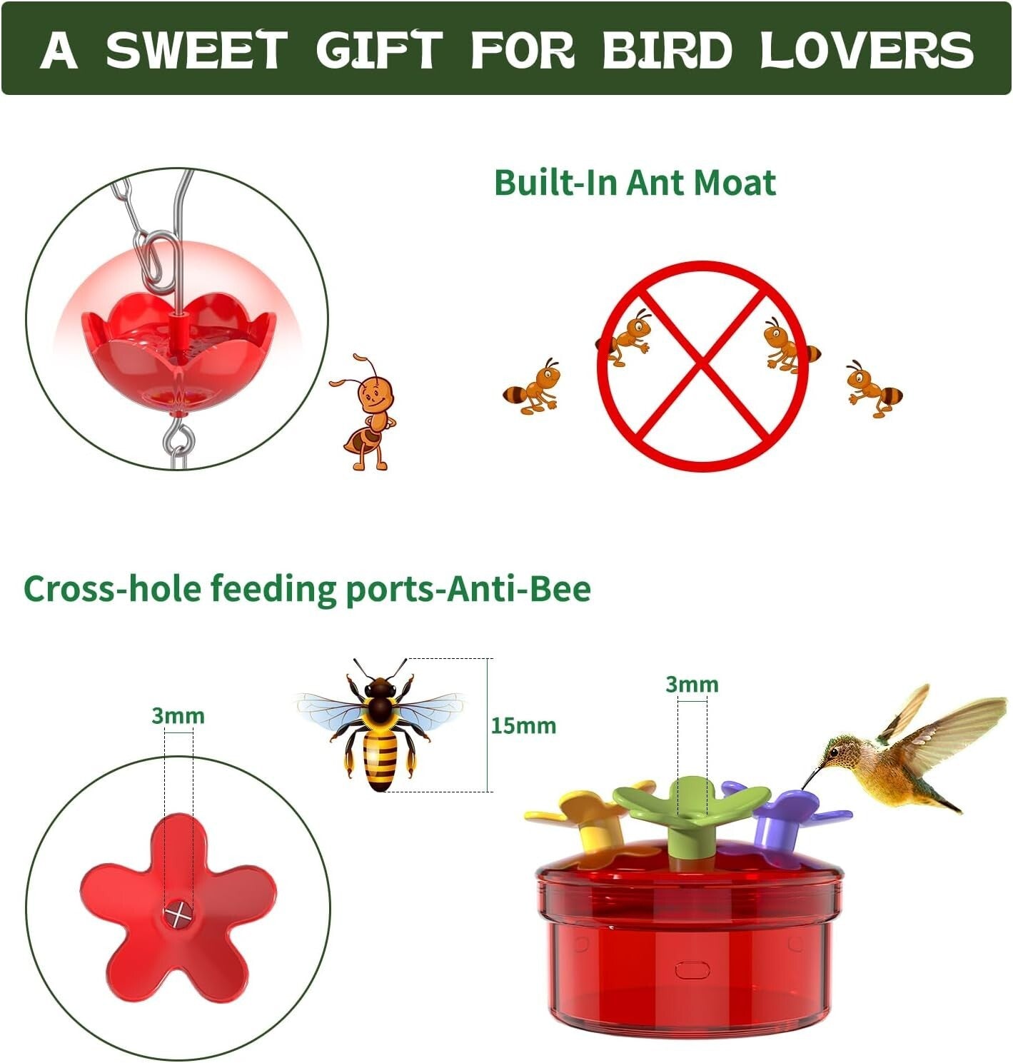 Unique Multi-Port Hummingbird Feeder - Top Fill & Leak-Proof Design in Green