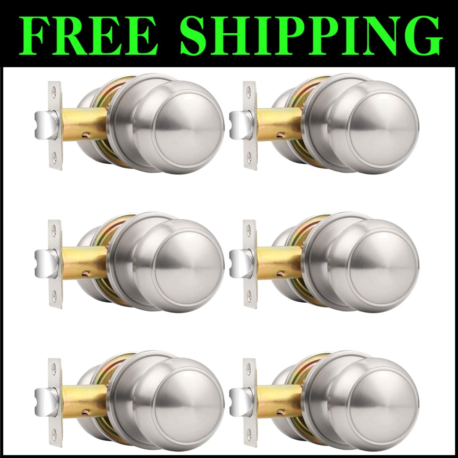 Elegant Brushed Nickel Round Door Knobs – 6 Pack Passage Handles for Interiors
