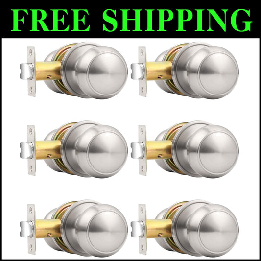 Elegant Brushed Nickel Round Door Knobs – 6 Pack Passage Handles for Interiors