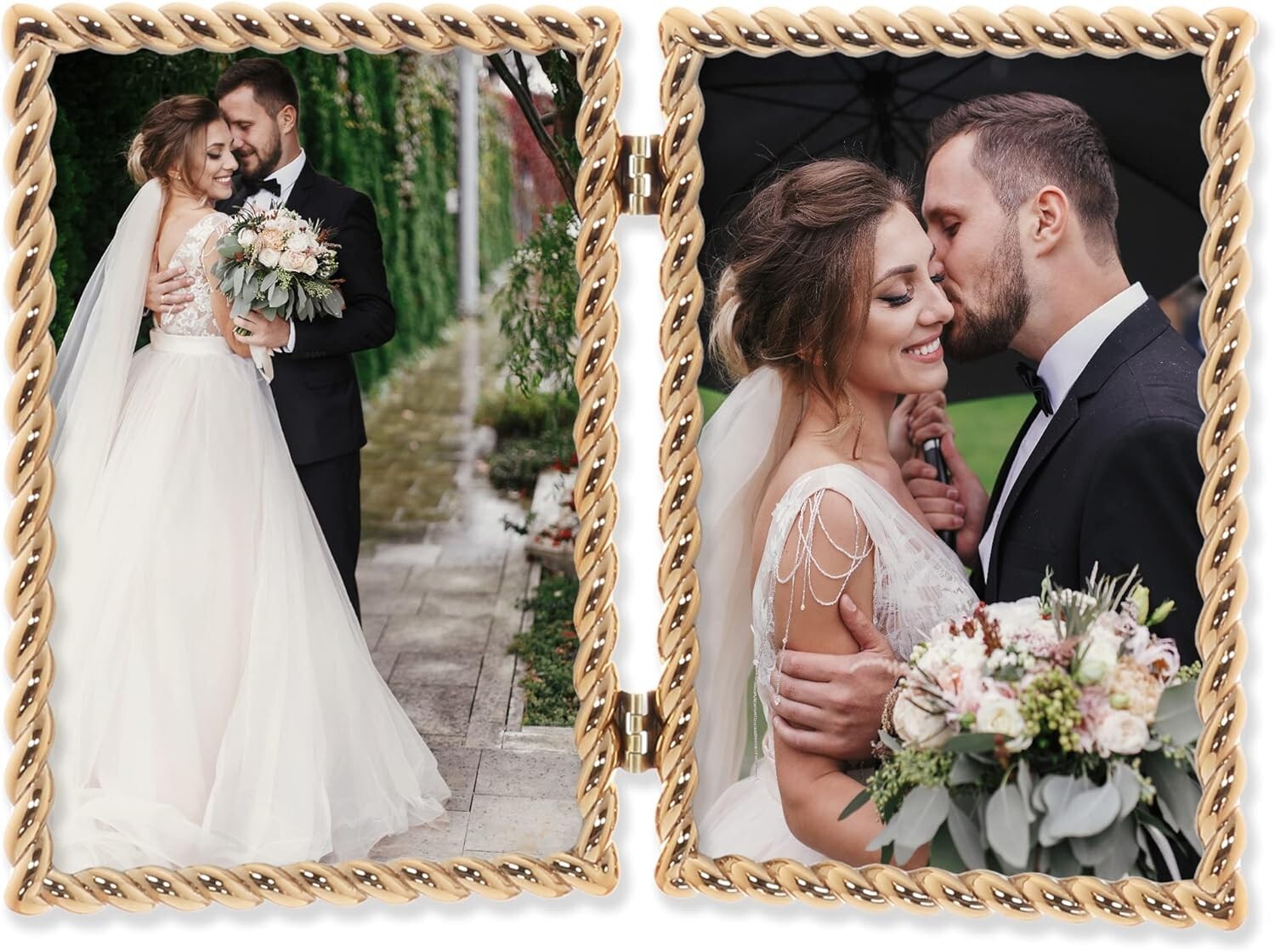 Heavyweight Gold Cast Metal 4x6 Double Picture Frame - Perfect for Any Occasion