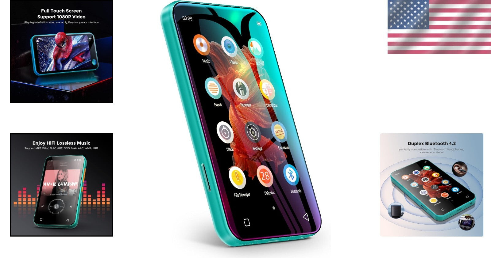 High-Resolution 72GB Bluetooth MP3 Player with Video Playback & Voice Recorder