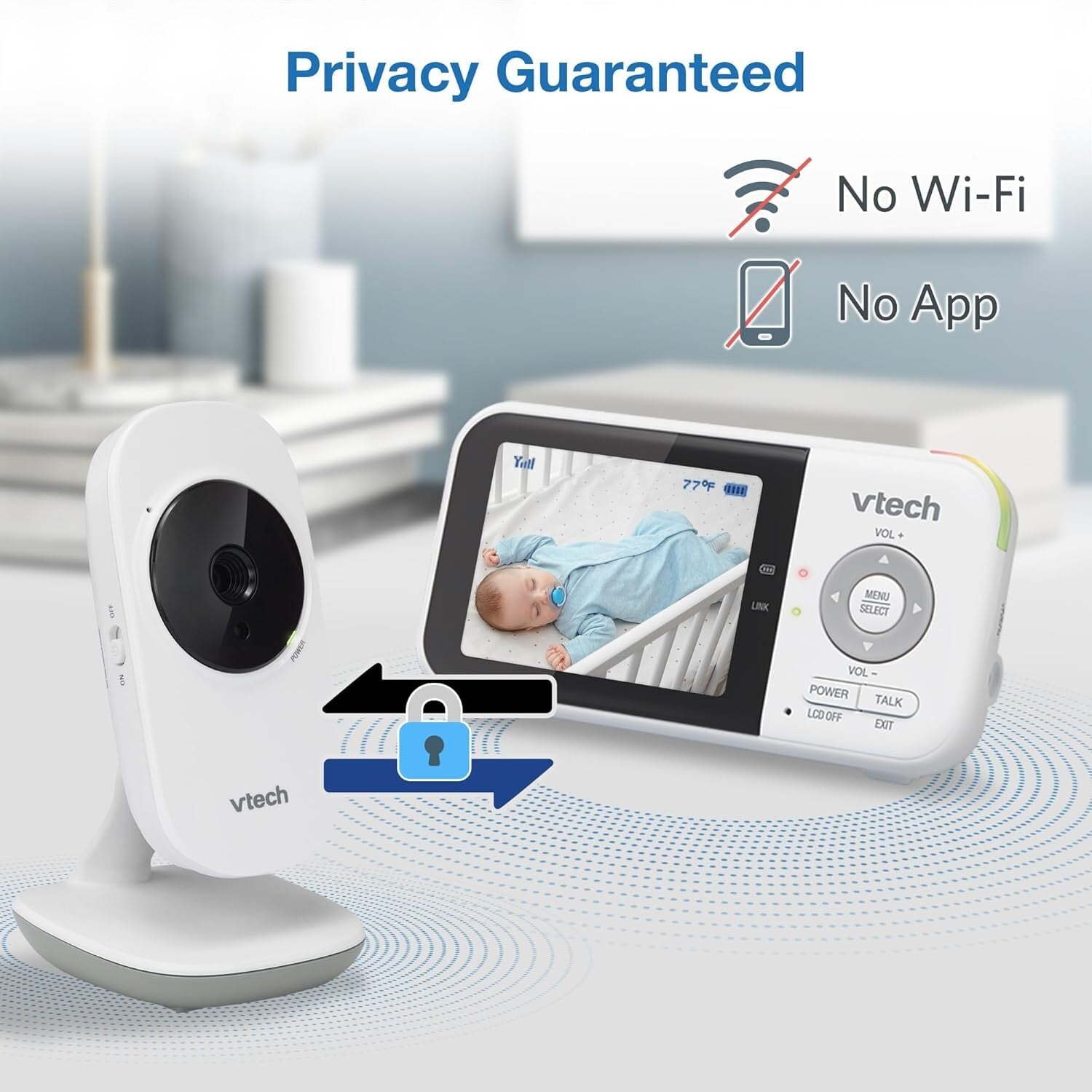 Portable Baby Monitor: 2.8” LCD, Lullabies & Temperature Sensor, No Wi-Fi Needed