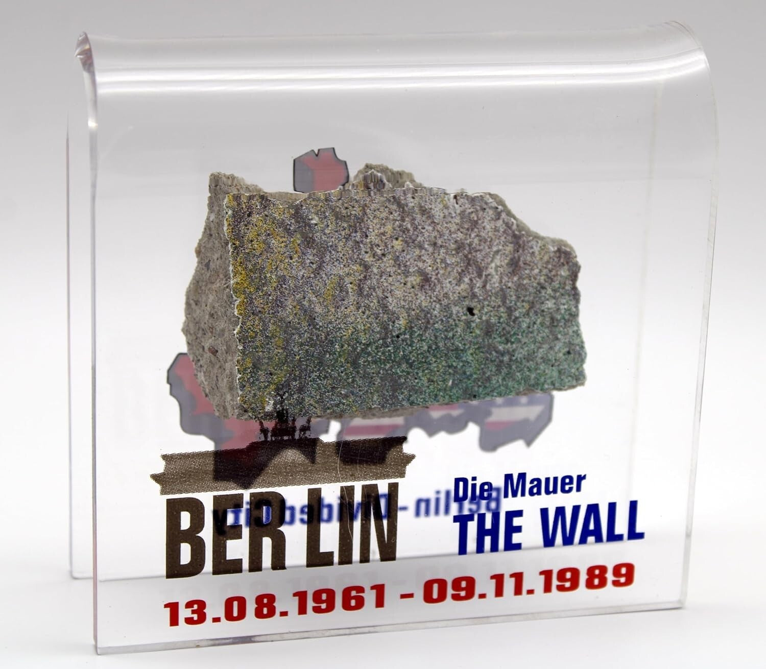 Collectible Berlin Wall Fragment in Durable Acrylic Display - Perfect 4"x4" Size