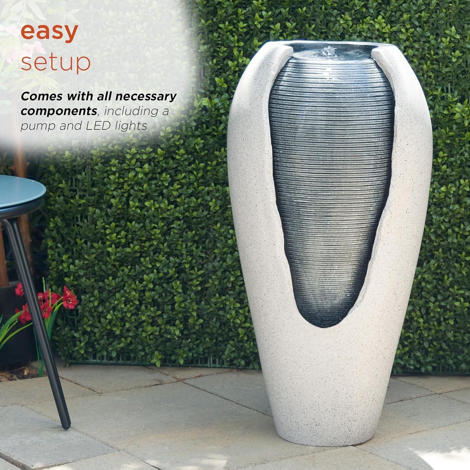 Versatile 29" LED Illuminated Ribbed Jar Fountain for Indoor/Outdoor Relaxation