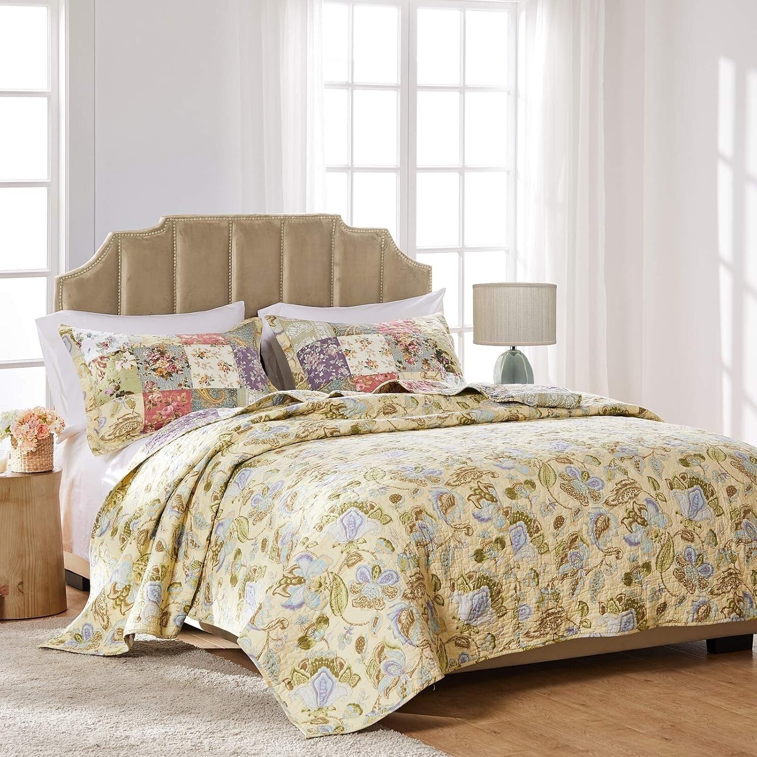 Blooming Prairie 100% Cotton Reversible Quilt Set - Twin/XL Floral Patchwork
