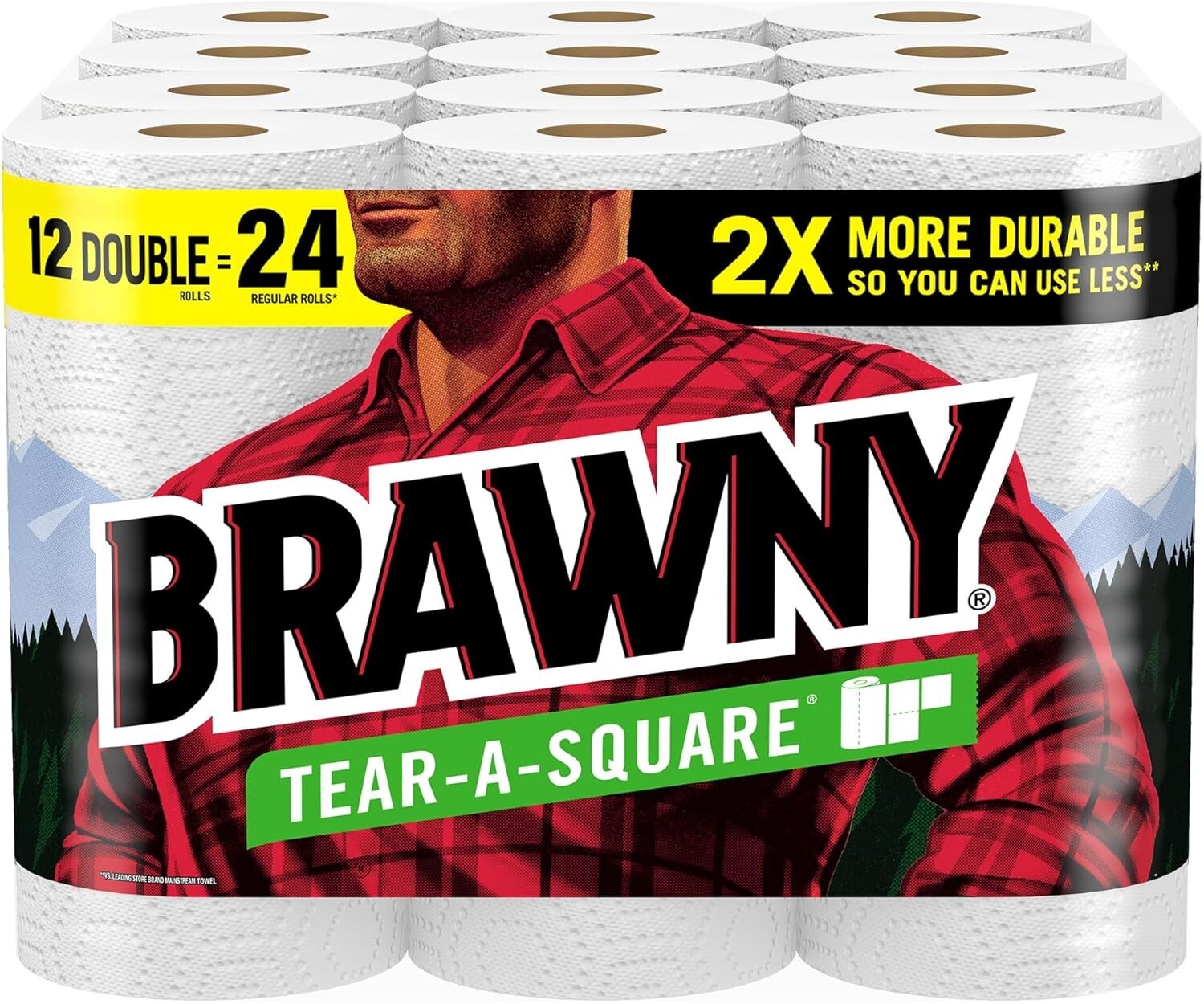 Eco-Friendly Tear-A-Square Paper Towels: 12 Double Rolls with 2-Ply Durability
