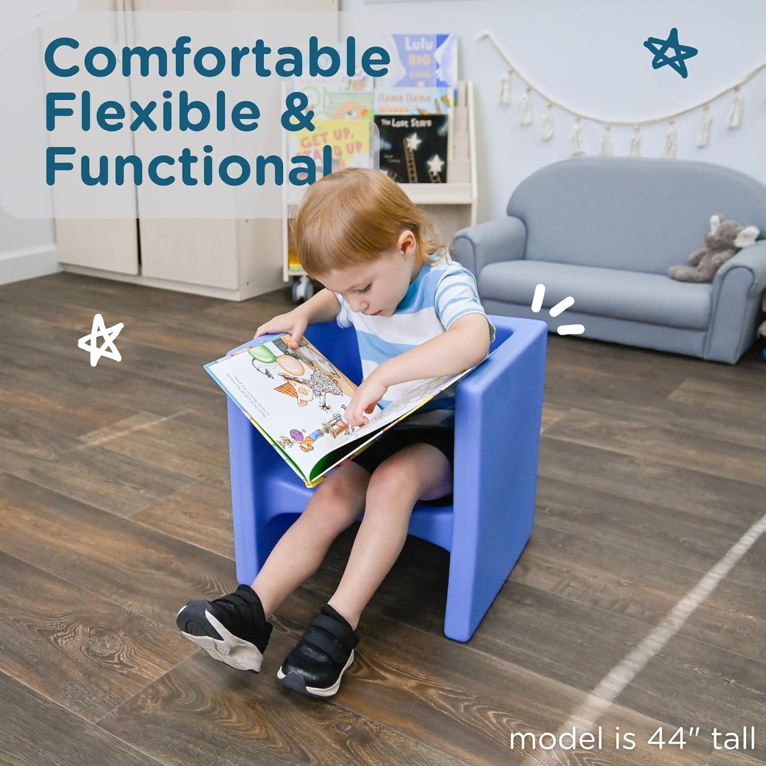 Versatile 3-in-1 Kids Sky Blue Chair: Safe, Easy-Clean Classroom Furniture