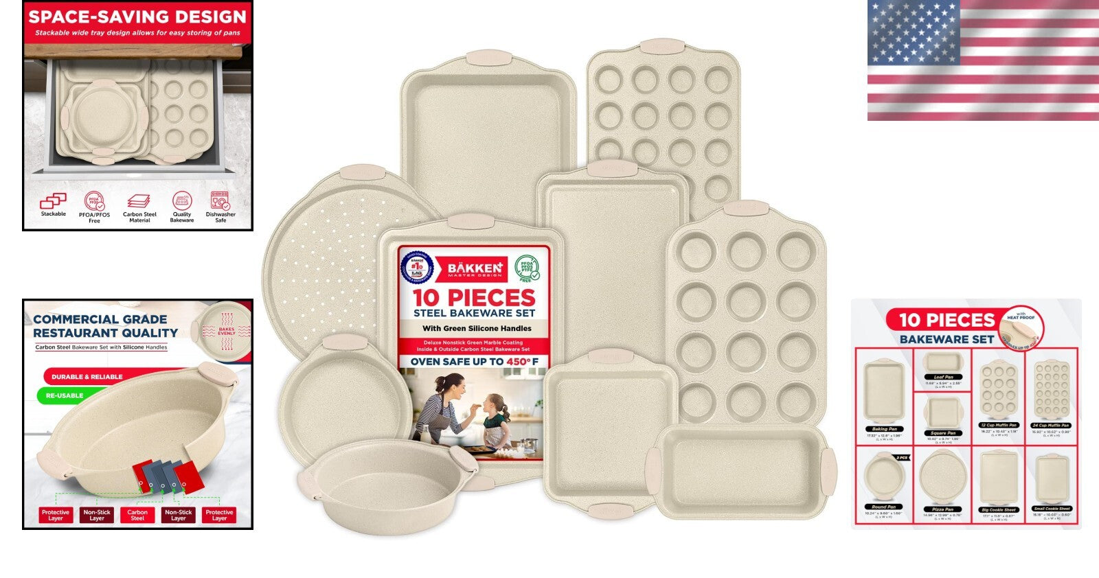 Durable Nonstick Baking Pans - 10-Piece Set for Kitchen and Restaurant Use