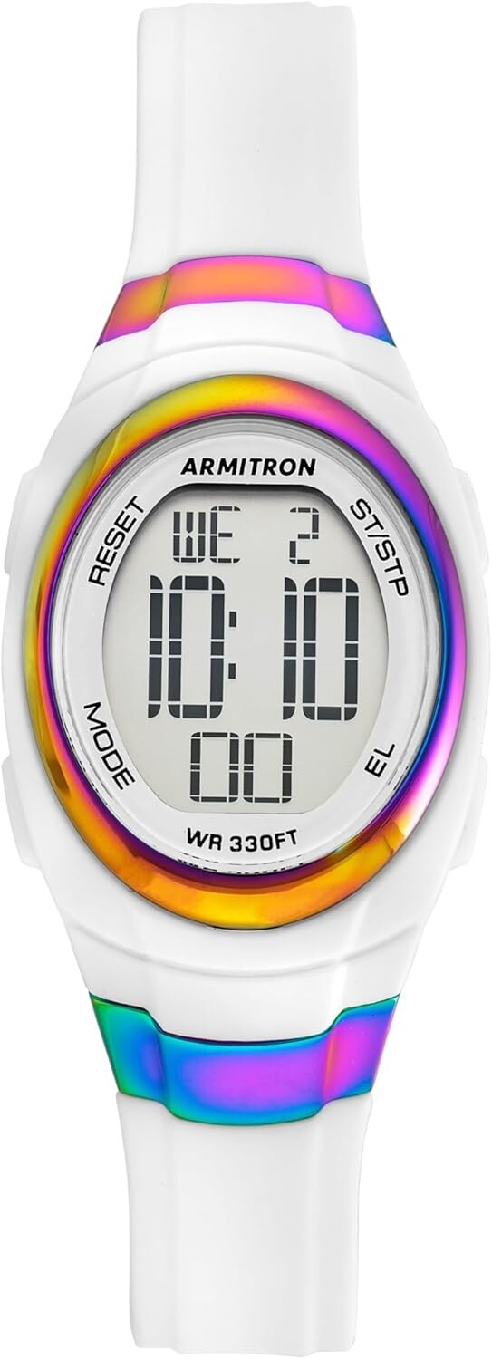 Sport Women's Digital Chronograph Watch - Iridescent Rainbow Bezel, Waterproof