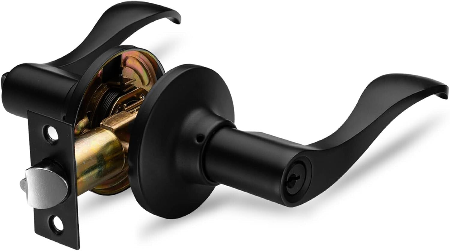 Reversible Iron Black Door Handle with Deadbolt Keyed Alike - Easy Install