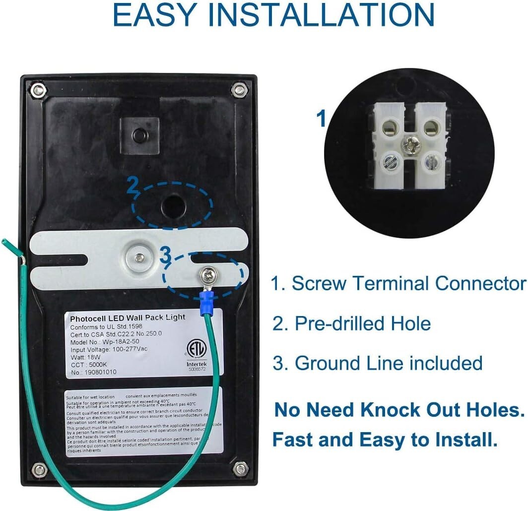 18W Waterproof LED Wall Pack Lights for Garage & Porch 2-Pack, 5000K Brightness