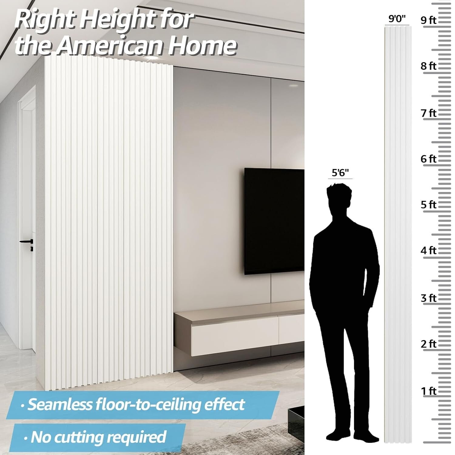 Durable 3D WPC Slat Wall Accent Panels - White, 8-Pack, Perfect for Home Design