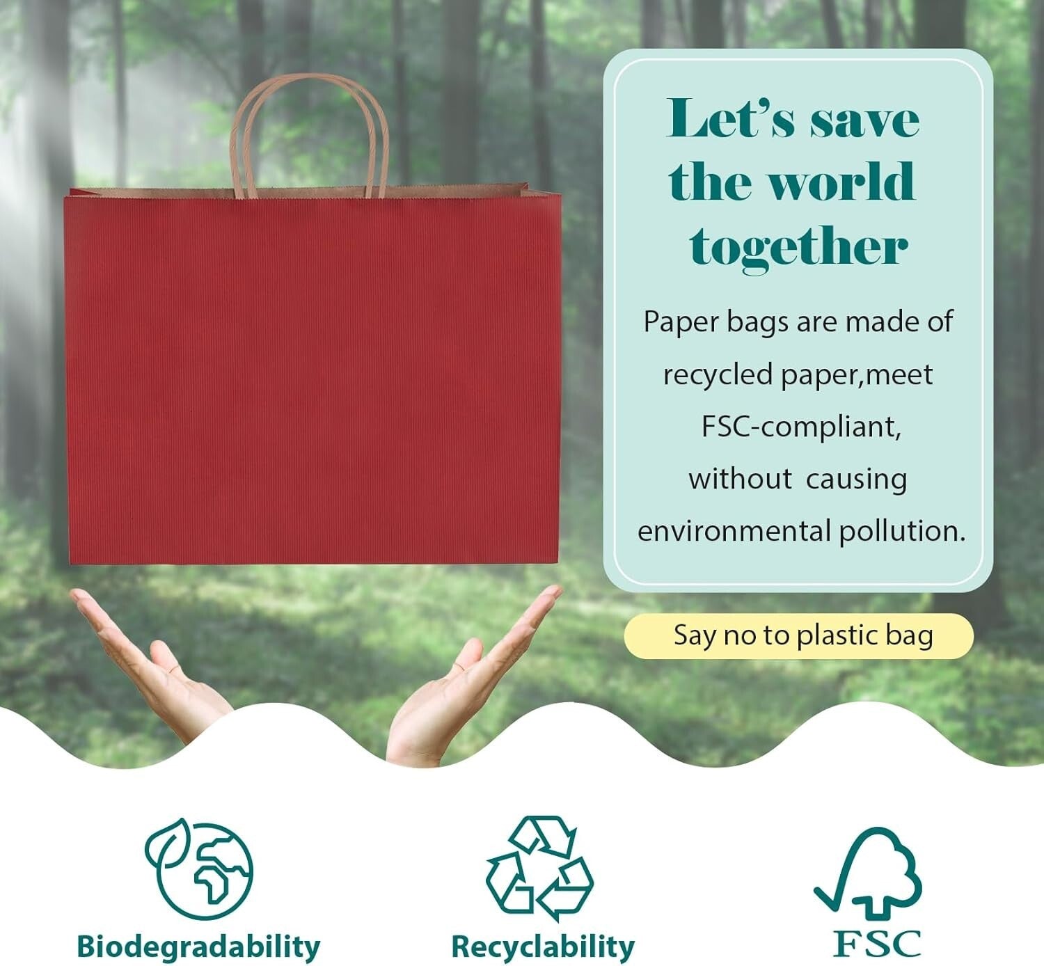 Elegant Red Kraft Gift Bags - 50 Pack, 16x6x12, Perfect for Parties & Retail