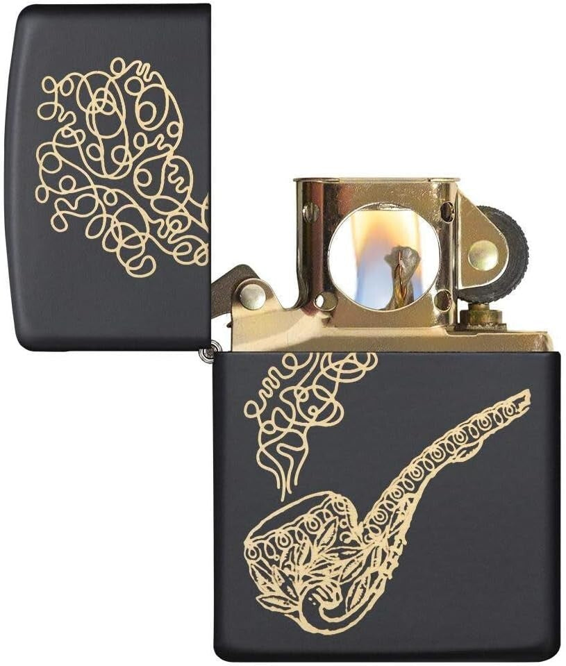 Compact Black Matte Pipe Lighter - Refillable, Windproof, Unique Design