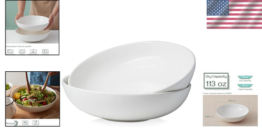 Elegant 11.5" Ceramic Serving Bowls Set of 2 - Microwave & Dishwasher Safe