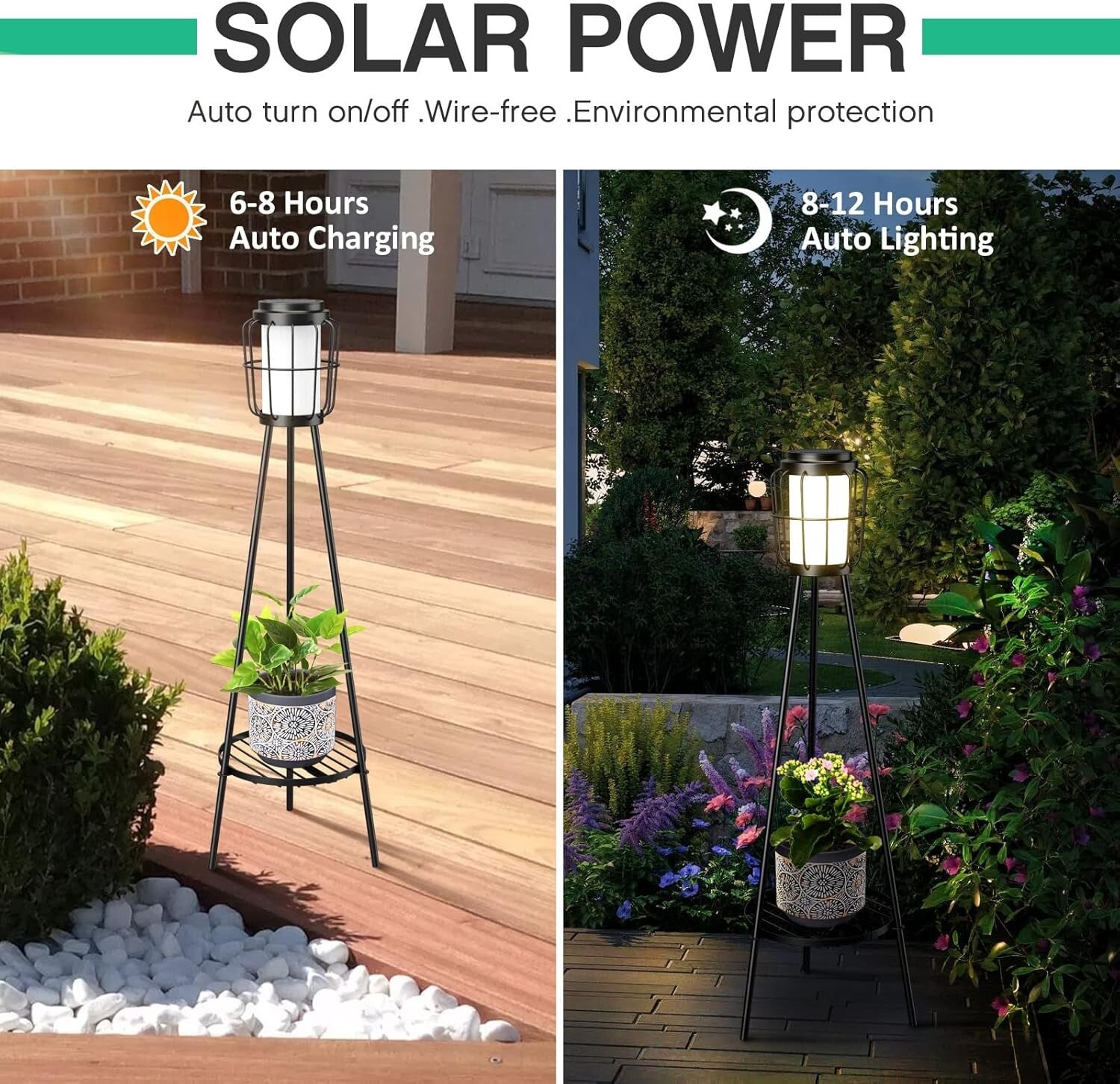 Art Deco Waterproof Solar Floor Lamps - 2 Pack with Touch Control & Metal Base