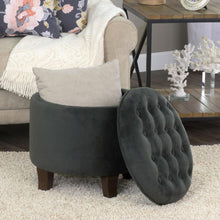 Load image into Gallery viewer, Upholstered Velvet Tufted Round Ottoman with Storage for Elegant Living Spaces