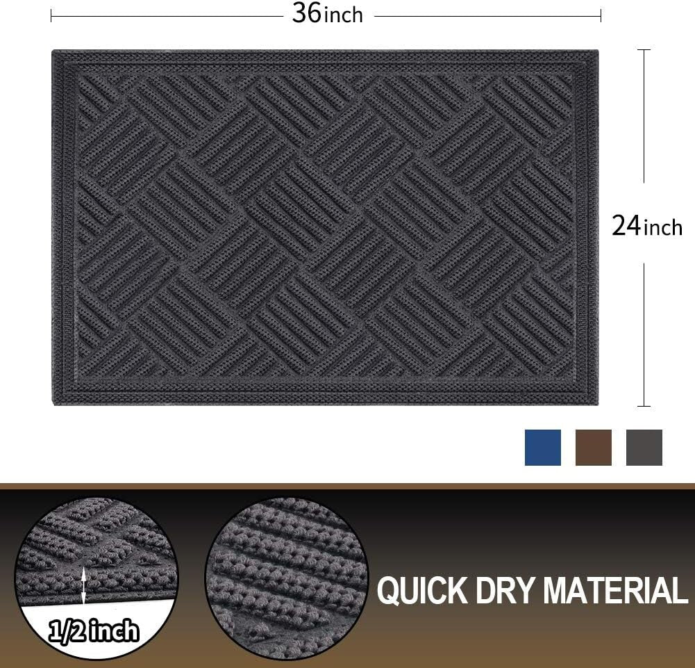 Welcome Doormat with Rubber Backing - 35.5"x24" Non-Slip Gray Indoor/Outdoor