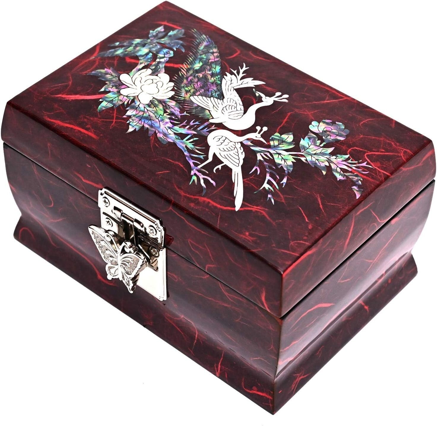 Artisan Jewelry Music Box with Butterfly Clasp & Mirror – Ideal for Organizing