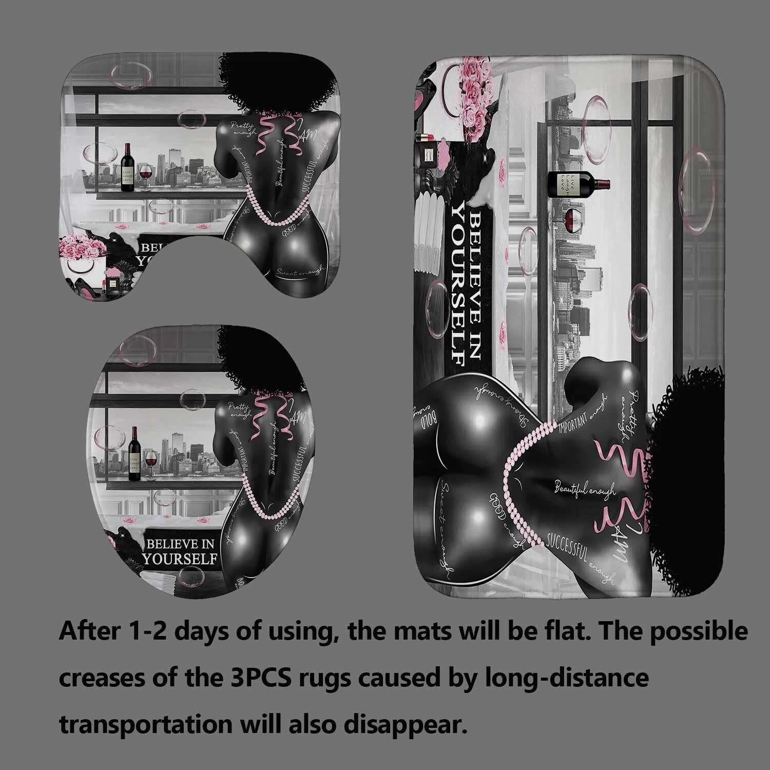 4PCS African American Shower Curtain & Rug Set - Inspiring 'I Am Enough' Design