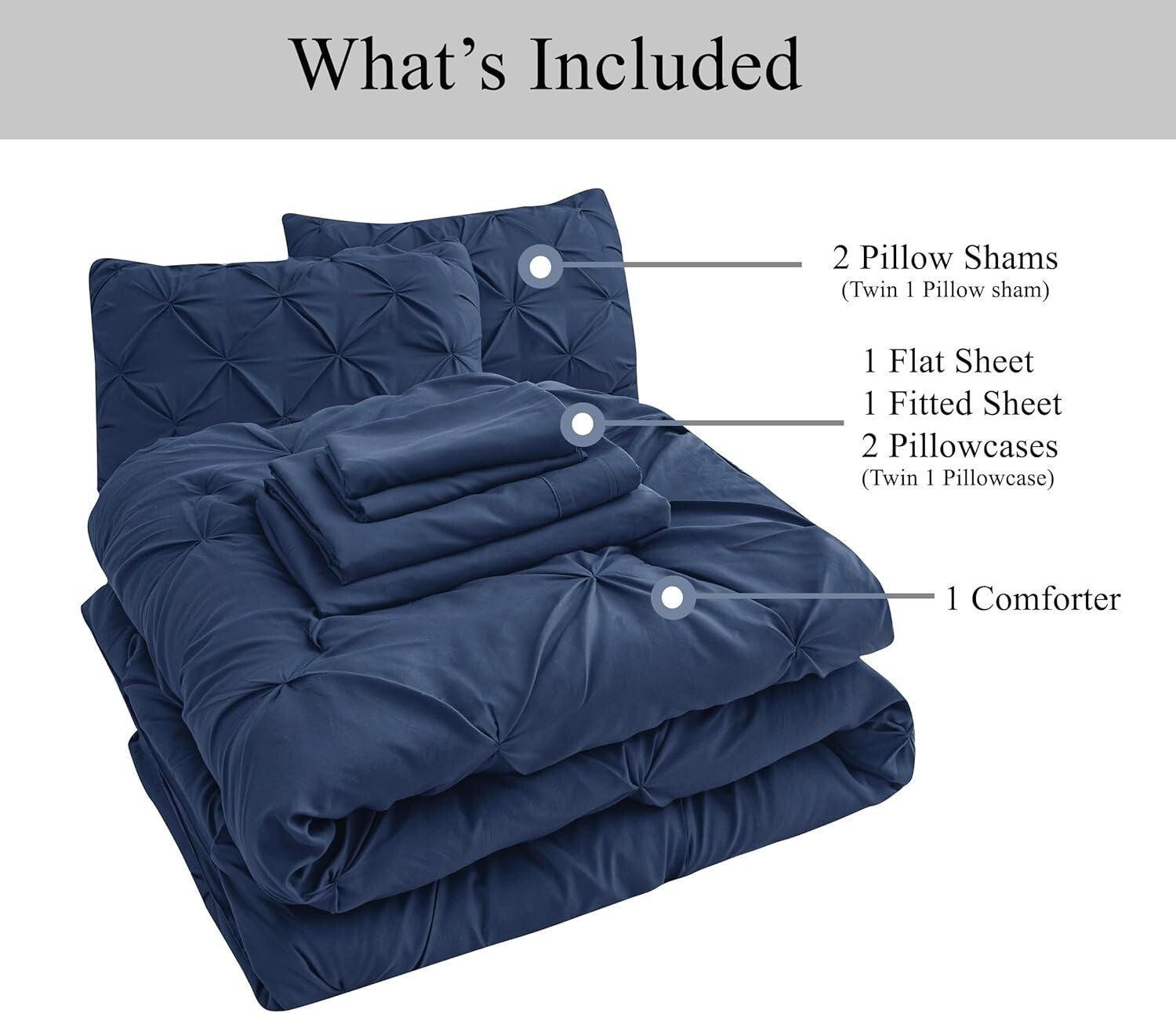 Cozy 7-Piece King Comforter Set - Soft Navy Bedding with Pillow Cases & Shams