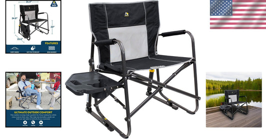 Extra-Large Folding Rocking Chair with Table & Drink Holder for Camping Comfort