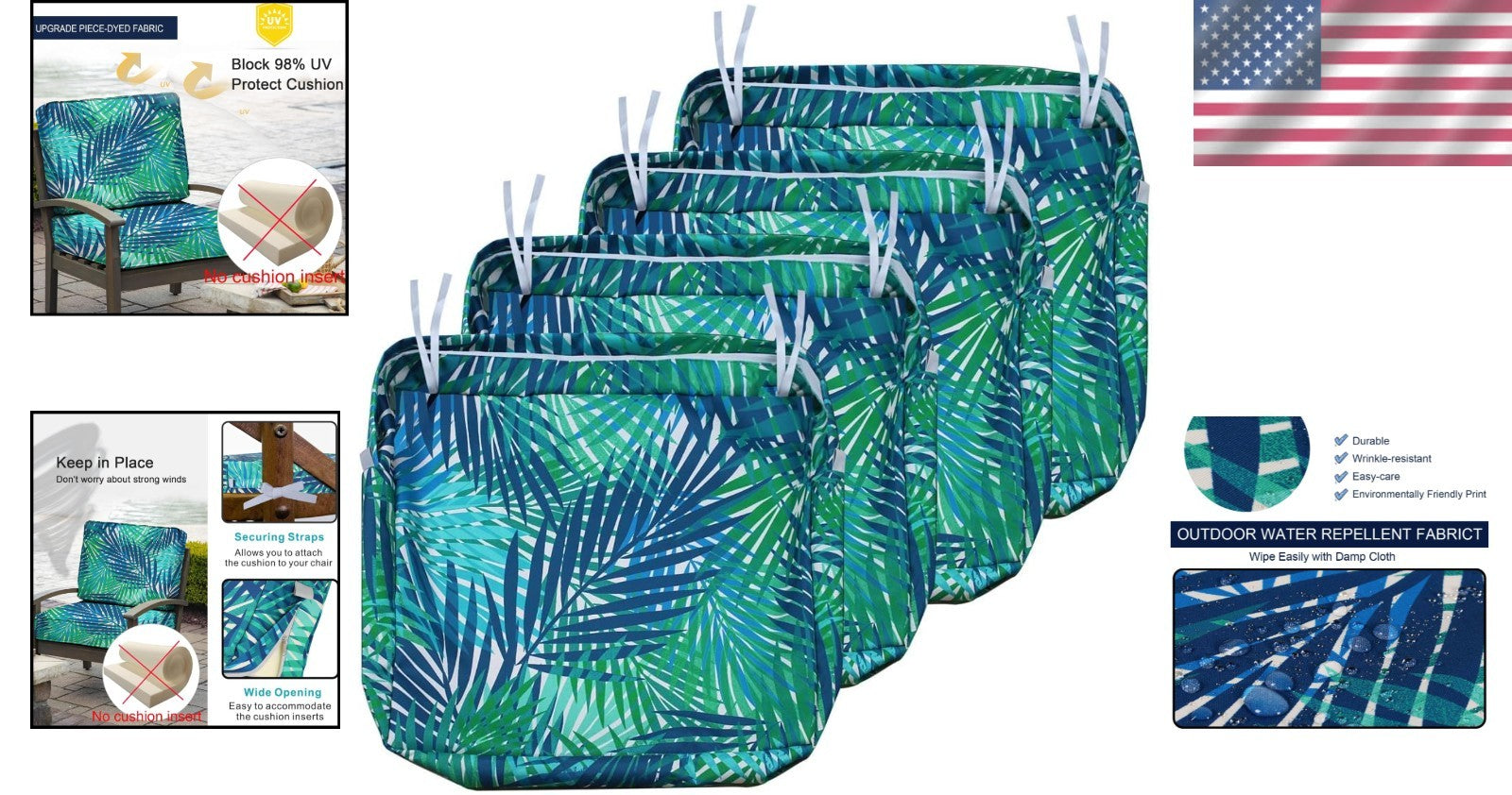Waterproof Tropical Leaf Cushion Slipcovers Set of 4 - Outdoor Chair Protection