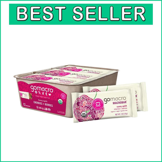 Certified Organic Vegan Snack Bars - Cherries + Berries Flavor, Pack of 12