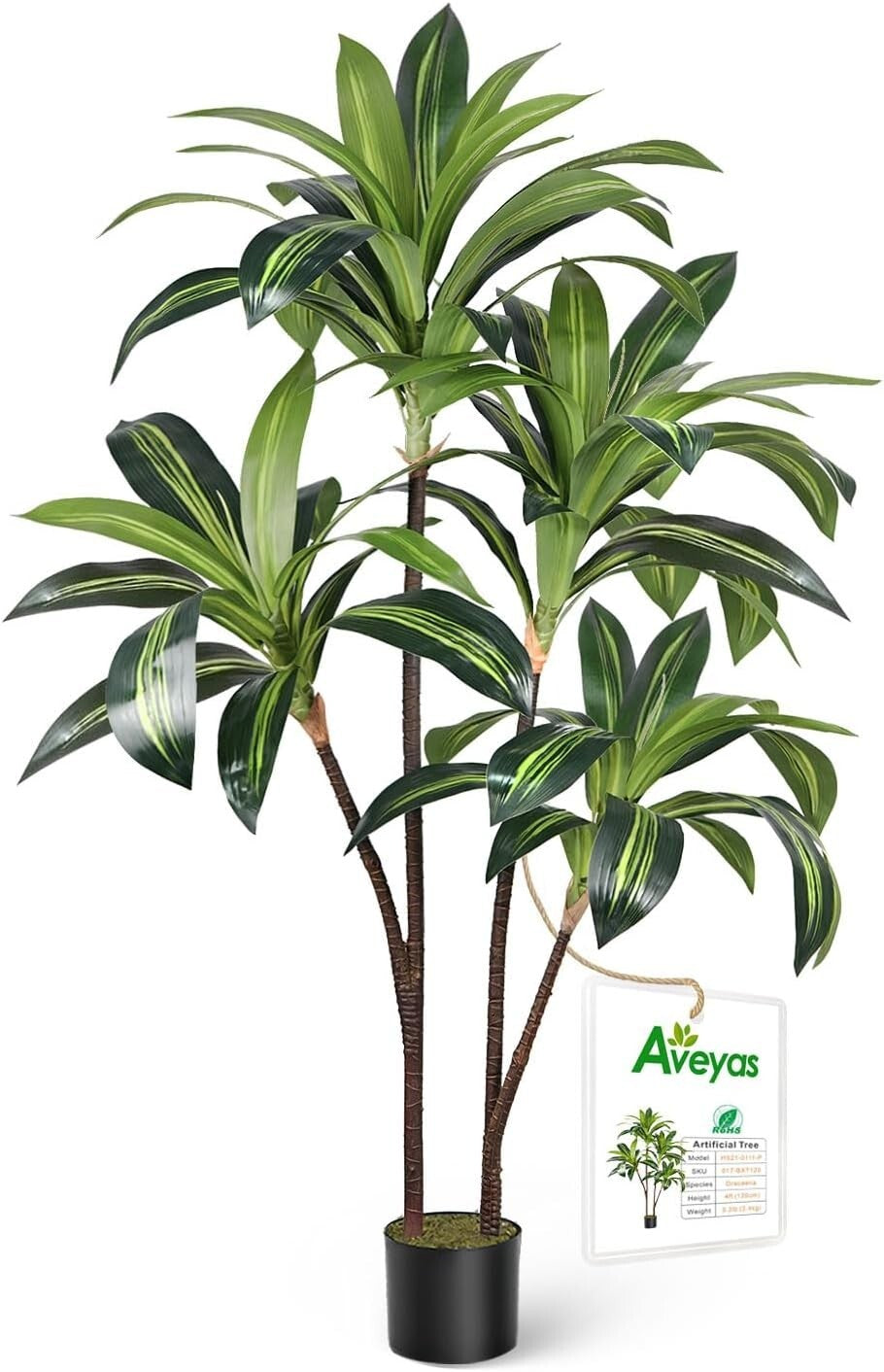 4ft Artificial Dracaena Tree - Real Touch Faux Plant for Indoors & Outdoors