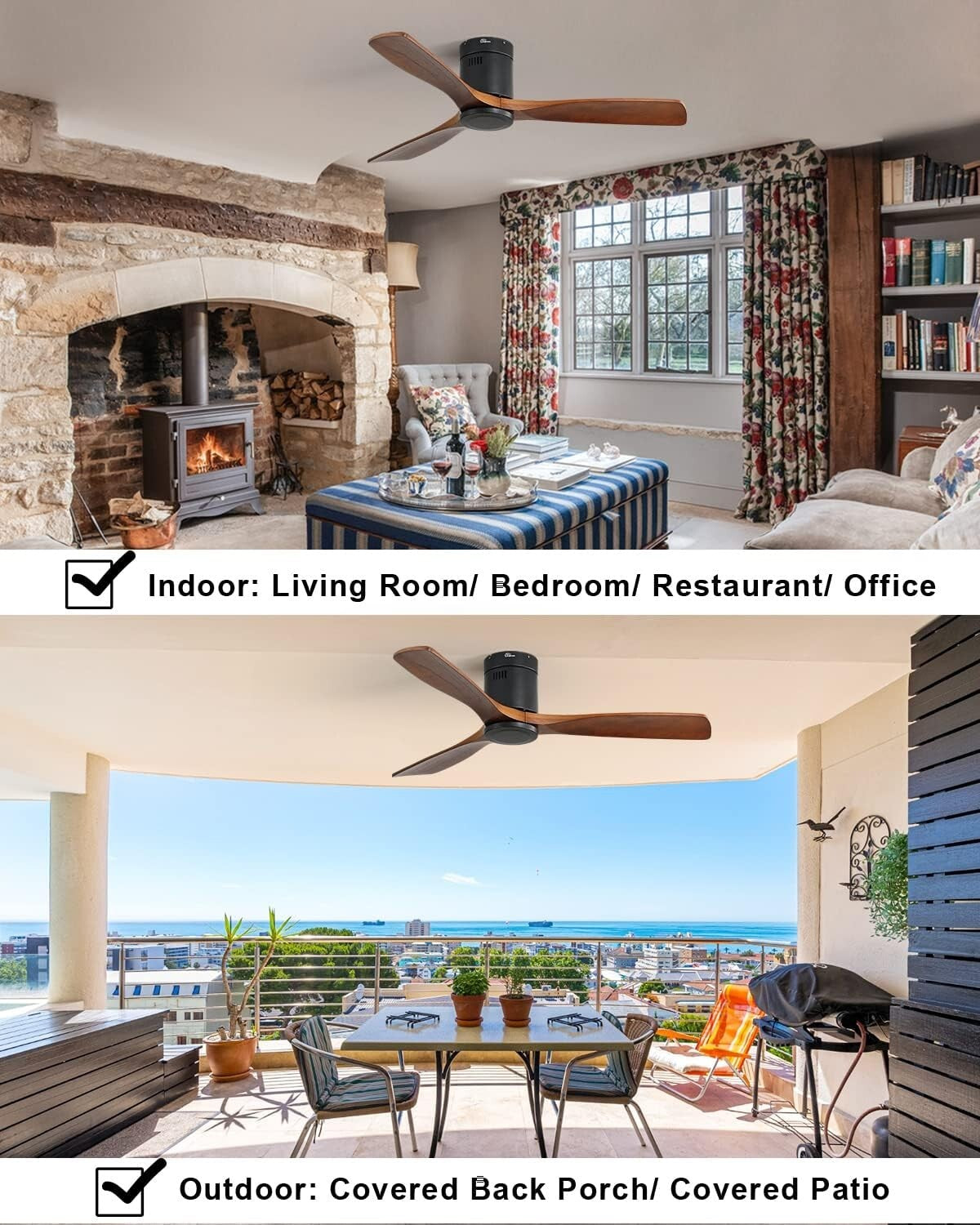 Reversible 52-Inch Ceiling Fan with Remote - Enhance Your Indoor/Outdoor Space