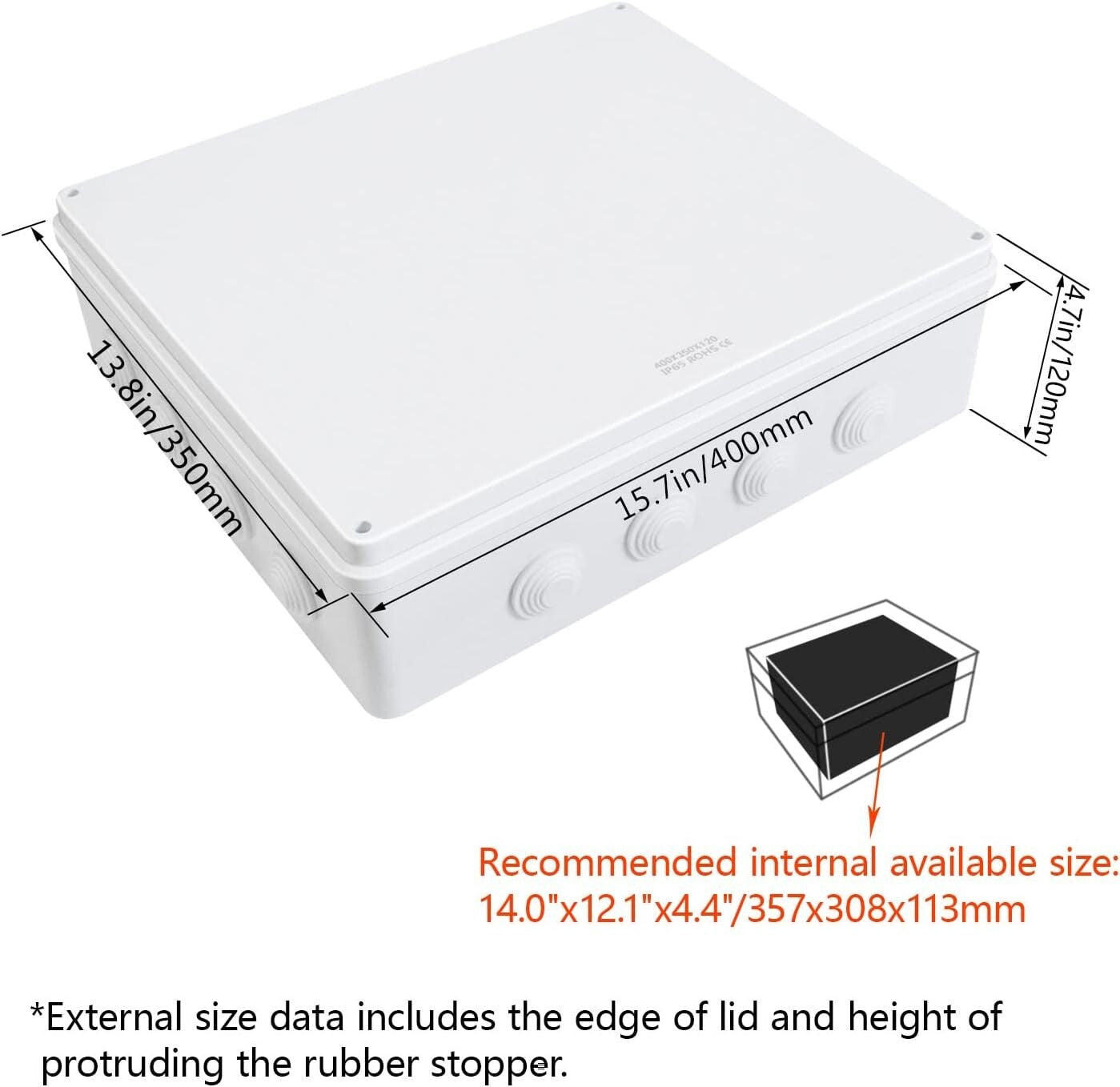 Durable IP65 Waterproof Junction Box for Electrical Projects - 15.7x13.8x4.7in