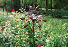 Load image into Gallery viewer, Bronze Solar Wind Spinner - 75-Inch Kinetic Sculpture with Color-Changing LED