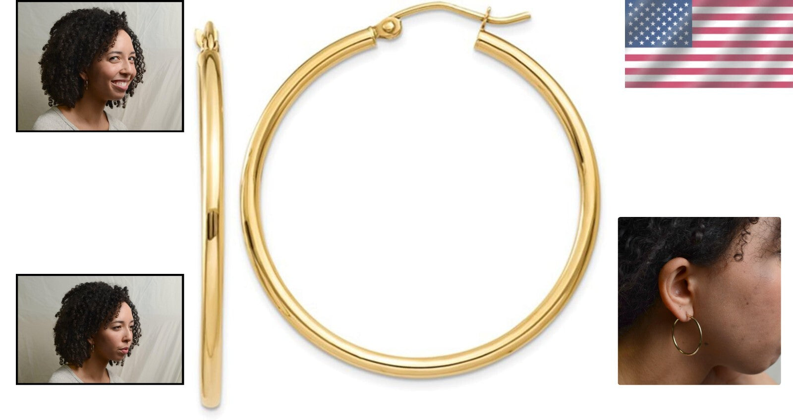Elegant 14K Gold Classic Hoop Earrings, 35mm Diameter with Click-Down Clasp