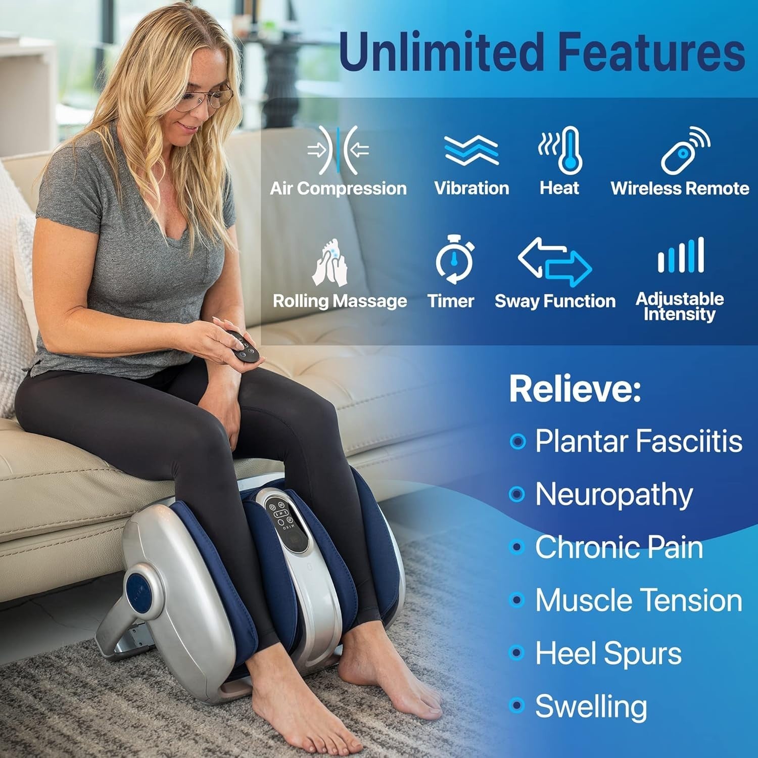 Deep Tissue Shiatsu Foot Massager with Remote Control & Adjustable Heat Therapy