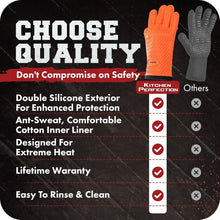 Load image into Gallery viewer, XL Heat Resistant Silicone BBQ Gloves - 12" Grilling Mitts with Recipe Bonuses