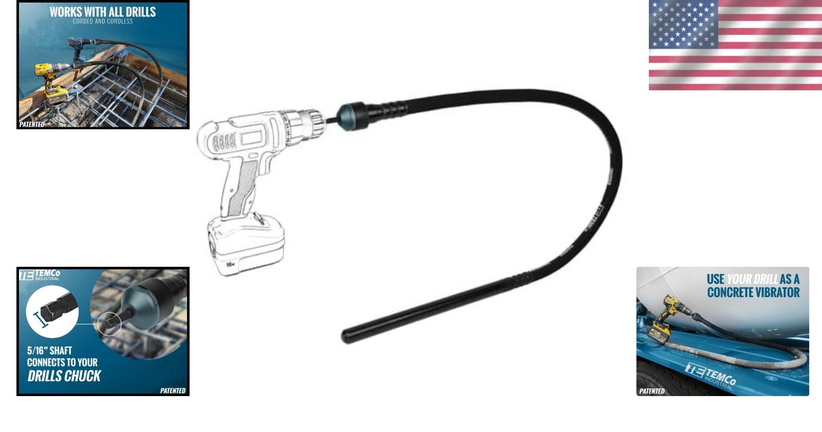Drill-Powered 5-Foot Concrete Vibrator by TEMCo - Lightweight & Affordable