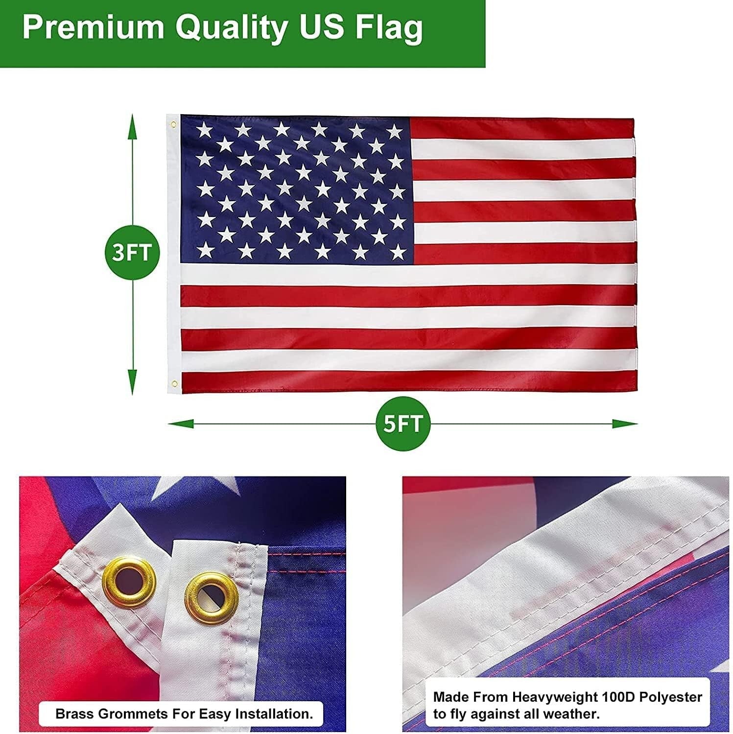 20 FT Heavy Duty Aluminum Flag Pole Kit with 3x5 American Flag - Silver Finish