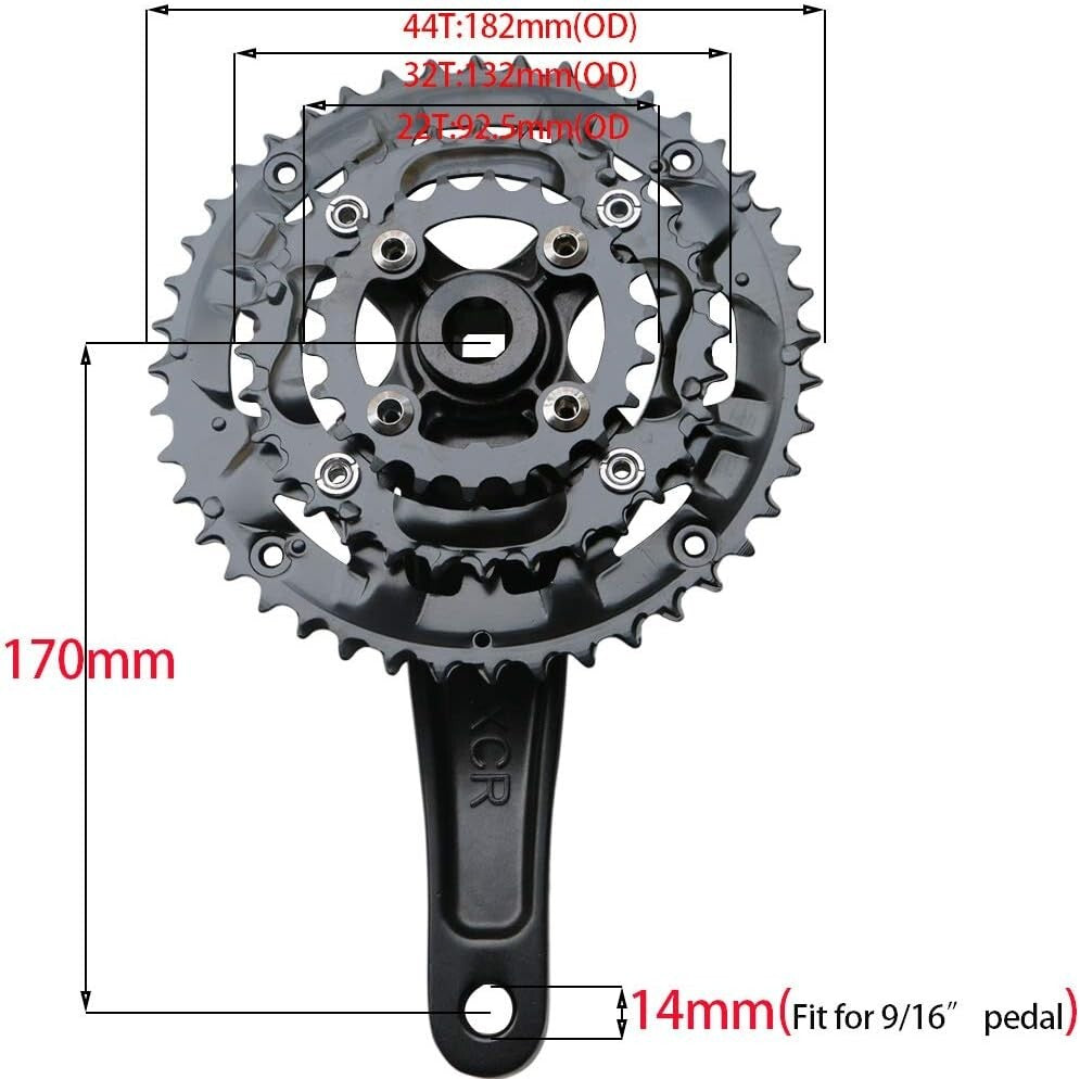 Alloy 6061 MTB Crankset | 9-Speed 22/32/44T, 170mm Crank Arm for Durable Rides