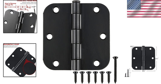 42 Pack Matte Black 3.5 Inch Door Hinges with Rounded Corners for Versatile Use