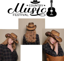 Load image into Gallery viewer, Handmade Brown Cowgirl Hat with Unique Peony Embroidery - Women’s Western Style