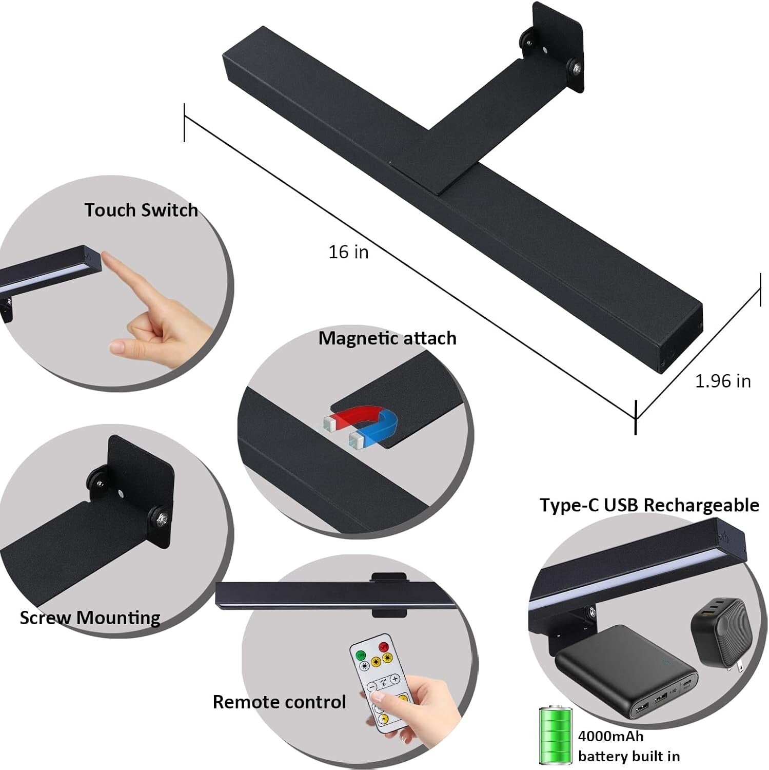 Rechargeable Battery-Operated LED Picture Light with Timer - 3 Colors, 2-Pack