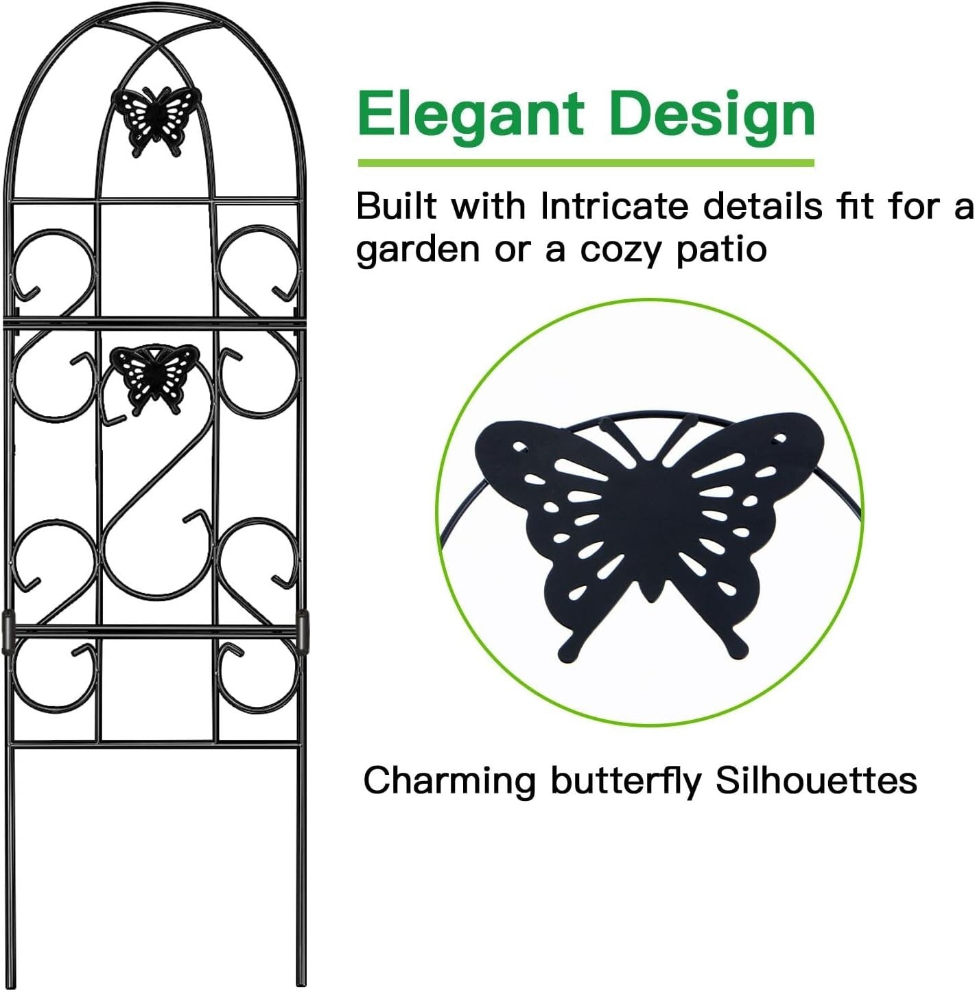Durable 60" x 18" Butterfly Design Garden Trellis for Climbing Roses & Vines