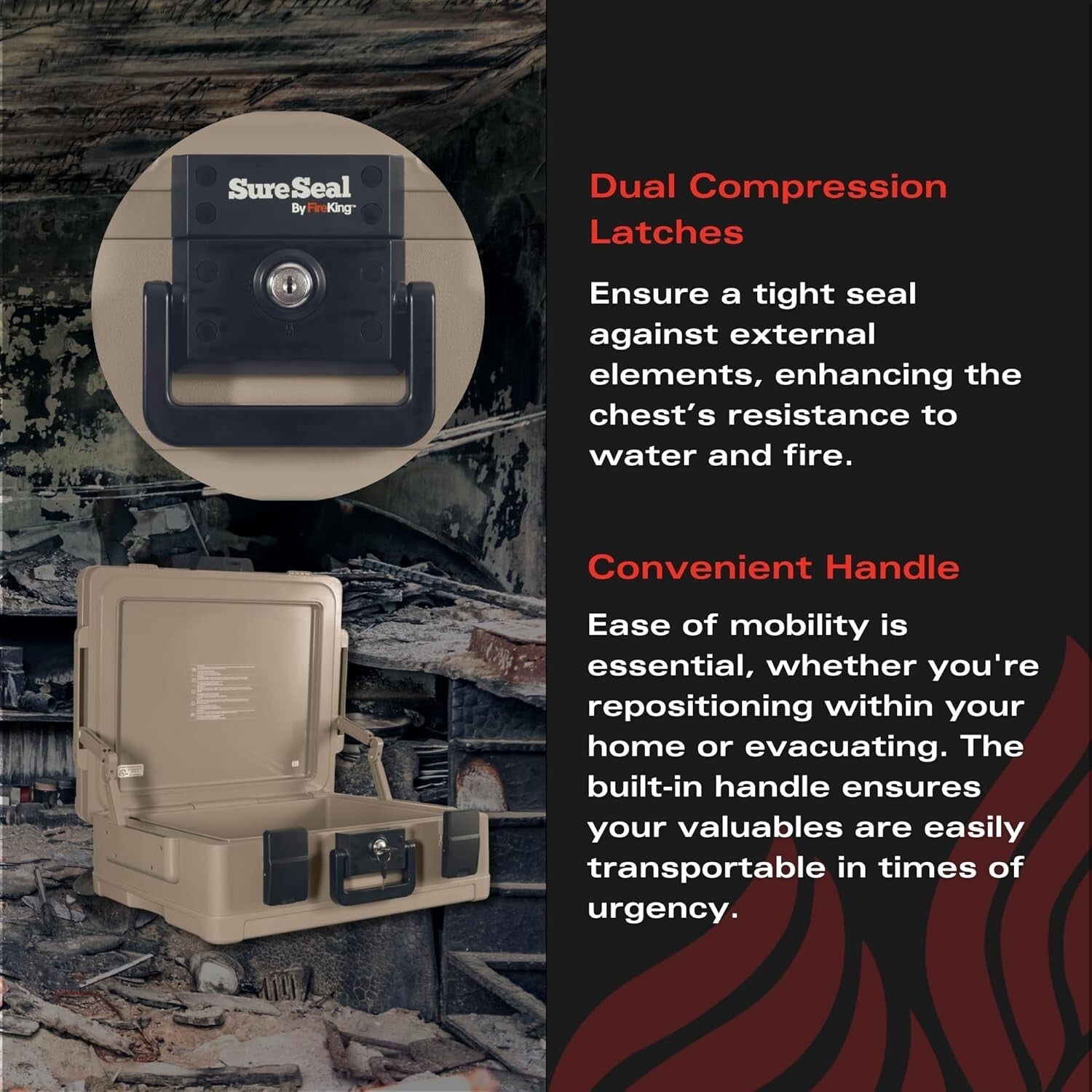 Impact-Rated SureSeal Fireproof Chest - 48 Hour Water Resistance, Key Lock