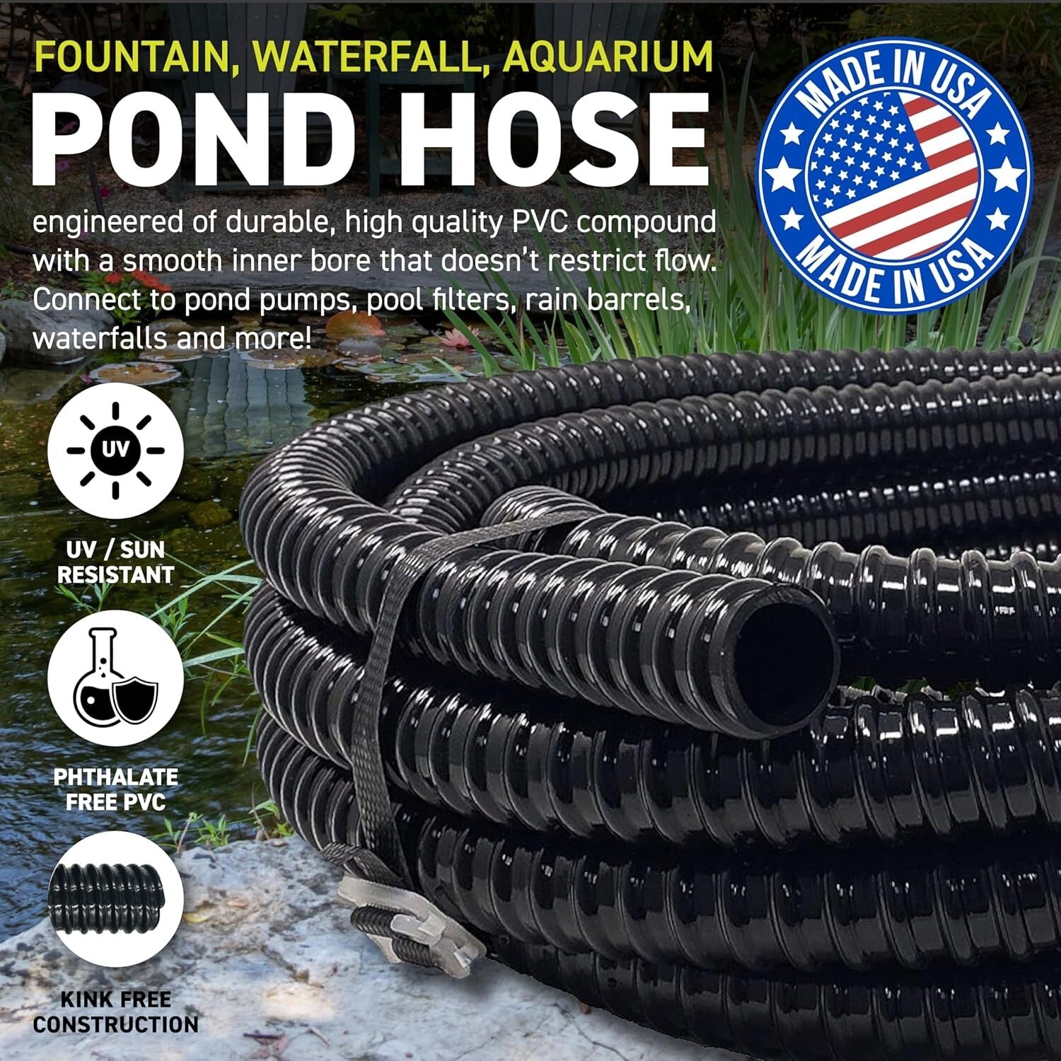 Durable 20FT Black Corrugated PVC Tubing - 1.5-Inch Diameter for Aquaculture