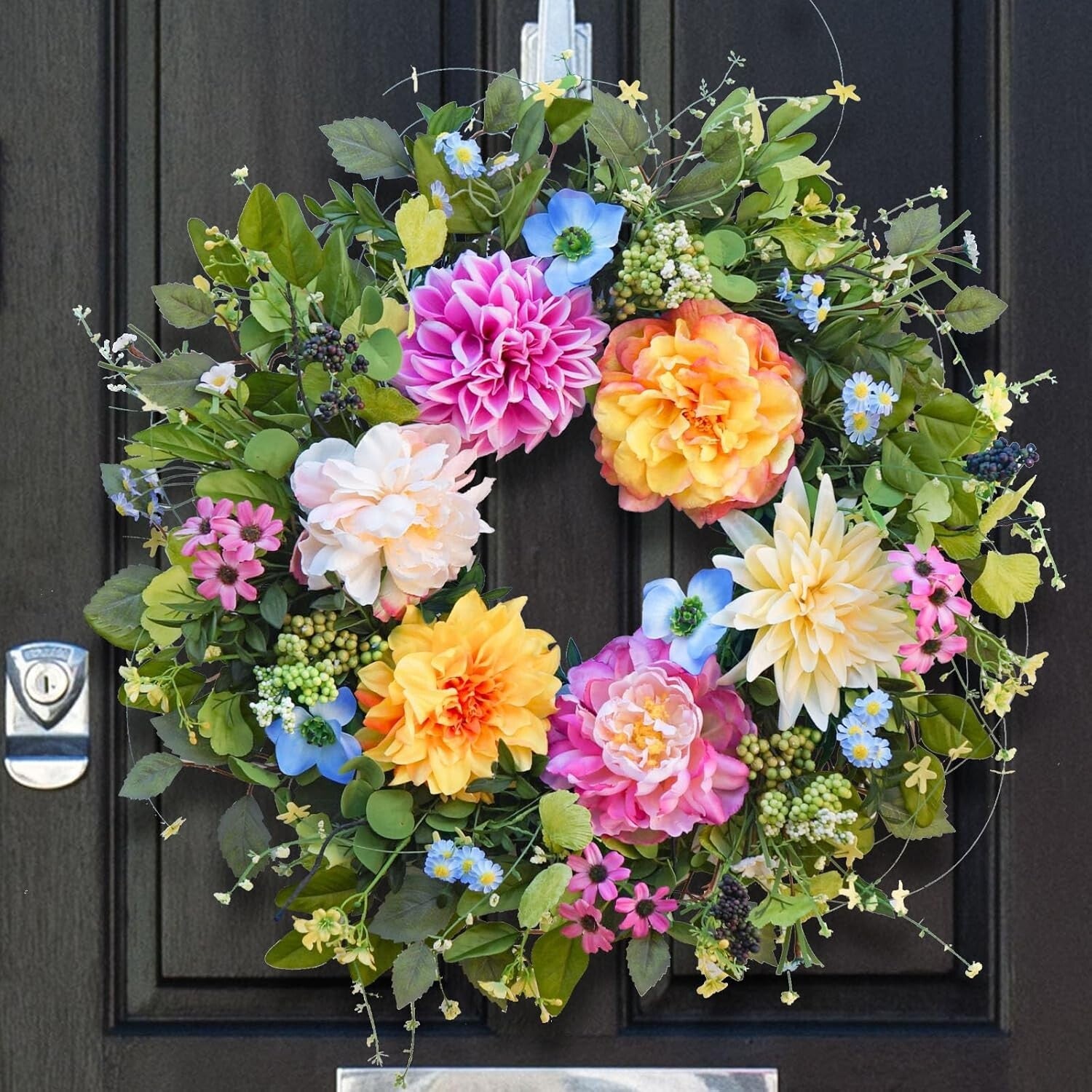 Durable Silk Spring Wreath with Peony & Dahlia - Perfect for Every Occasion