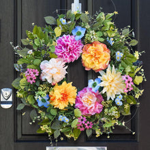Load image into Gallery viewer, Durable Silk Spring Wreath with Peony &amp; Dahlia - Perfect for Every Occasion