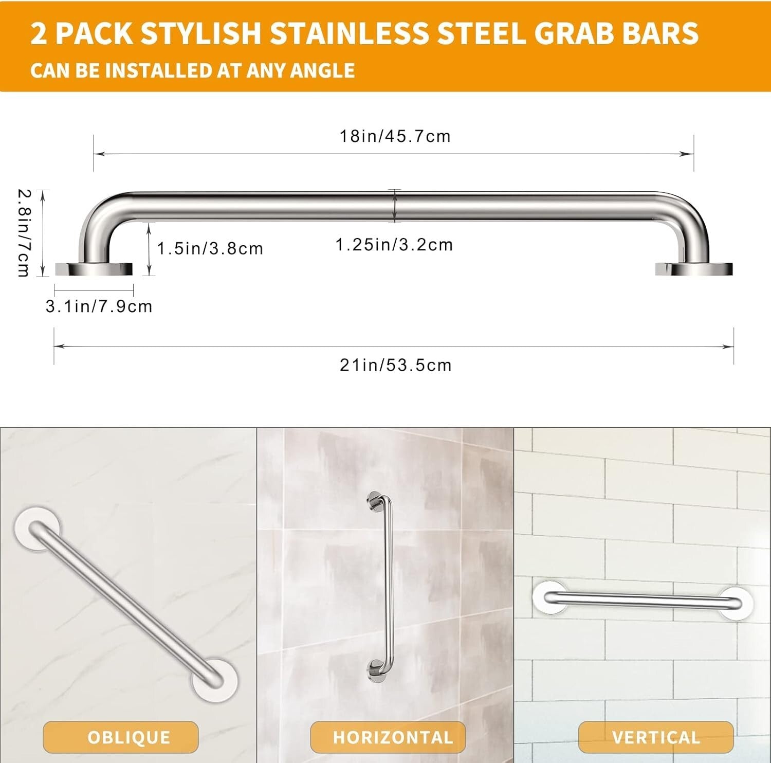Durable 18" Grab Bars with Concealed Screws - Perfect for Seniors and Kids