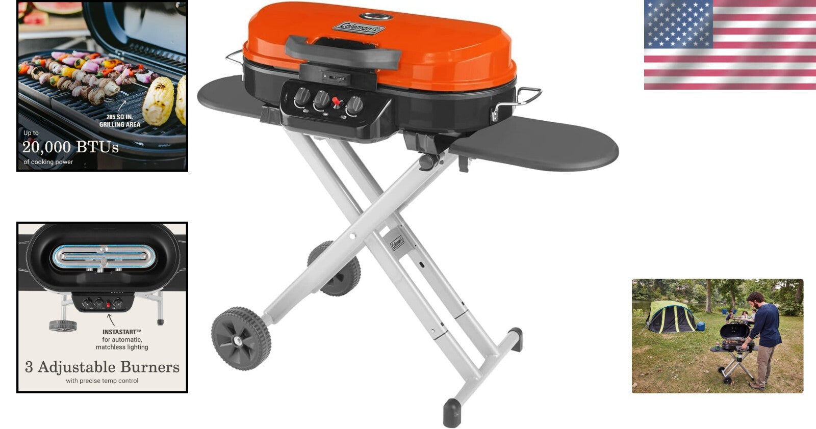 High-Power RoadTrip 285 Grill - Ideal for Camping with Side Tables & Thermometer